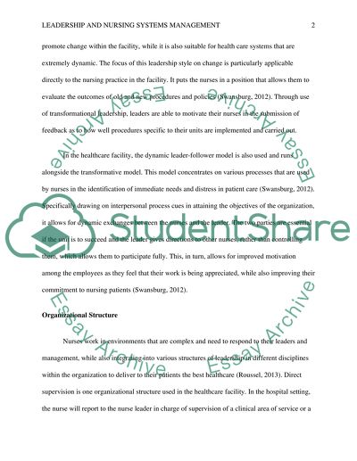 Leadership and Nursing Systems Management