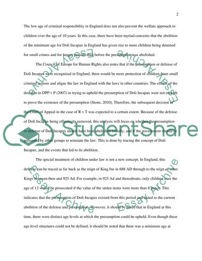 Analysis of the Abolition of Doli Incapax