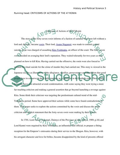 Criticisms of Actions of the 47 Ronin