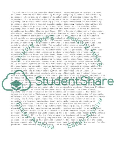 The processes needed to effectively plan, implement and manage the capacity of a manufacturing organisation