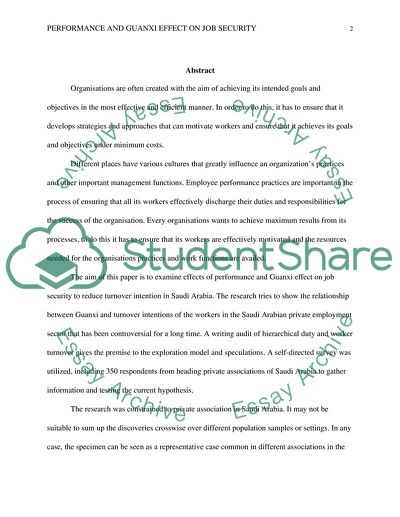 Performance and Guanxi Effect on Job Security to Reduce Turnover Intention in Saudi Arabia