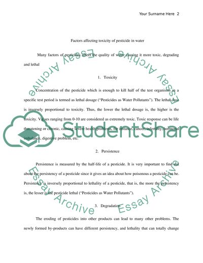 Pesticides as Water Pollutants