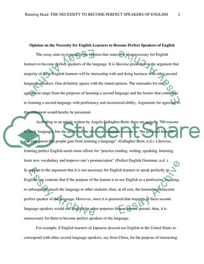 Opinion on the Necessity for English Learners to Become Perfect Speakers of English