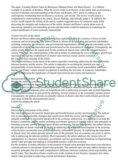 Creating Shared Value: How to Reinvent Capitalism and Unleash a Wave of Innovation and Growth