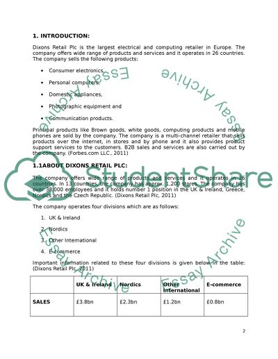 Financial Analysis for Dixons Retail