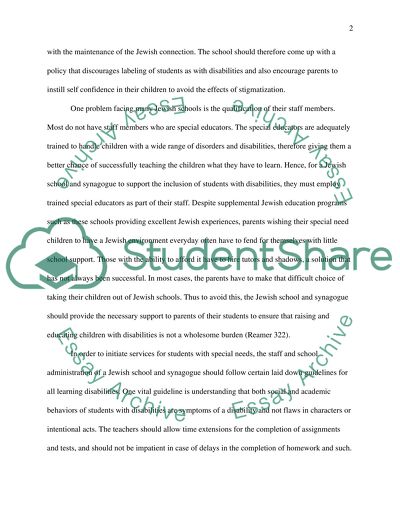 Recommendation for a Jewish School and Synagogue for Students with Disabilities