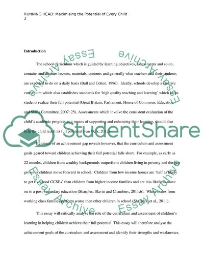 The Role of the School Curriculum and the Assessment of Childrens Learning