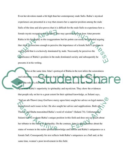 Rabias Superiority: Ironically Inferring the Inferiority of Female Sufis