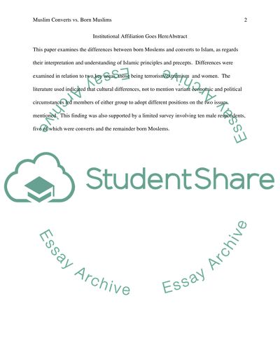 Moslem Converts and Born Moslems