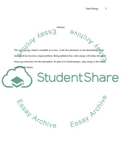 Solar Energy as the Answer to the Energy Crisis