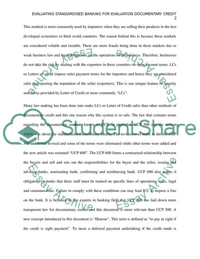 Evaluating Standardised Banking for Evaluation Documentary Credit