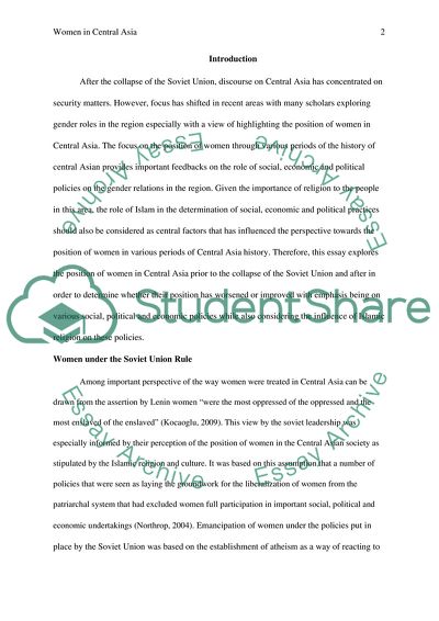 The Position of Women in Central Asia Since the End of the Soviet Union