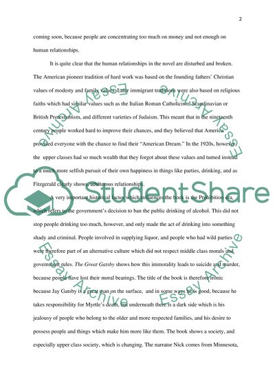 Book Report over The Great Gatsby related to History