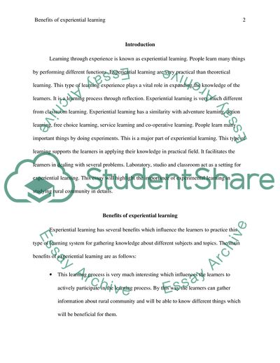Benefits of Experiential Learning Essay Example | Topics and Well ...