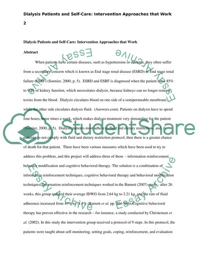 Dialysis Patients and Self-Care: Intervention Approaches that Work