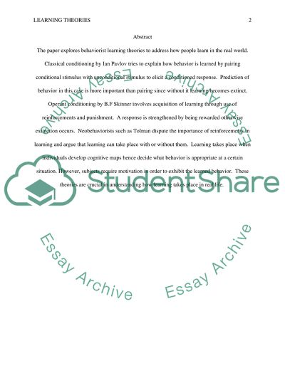 Principles of Major Behaviorist Learning Theories