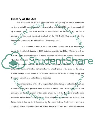 History of the Affordable Care Act
