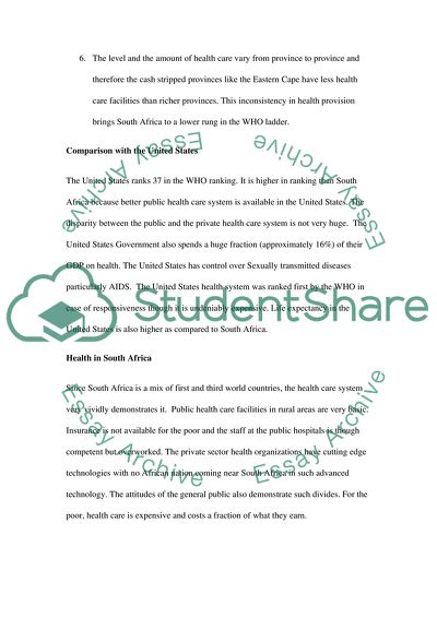 Health in South Africa and the USA