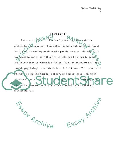 Skinners Theory of Operant Conditioning in Relation to the Writers Own Psychology