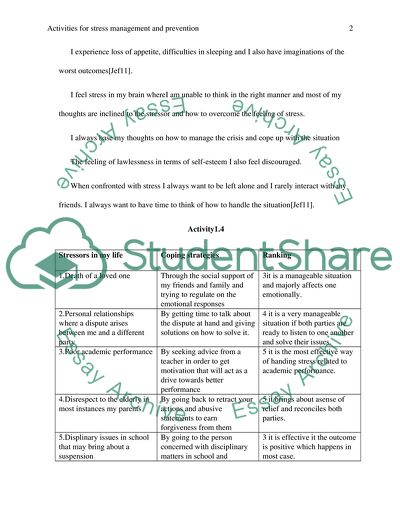 Activities for Stress Management and Prevention