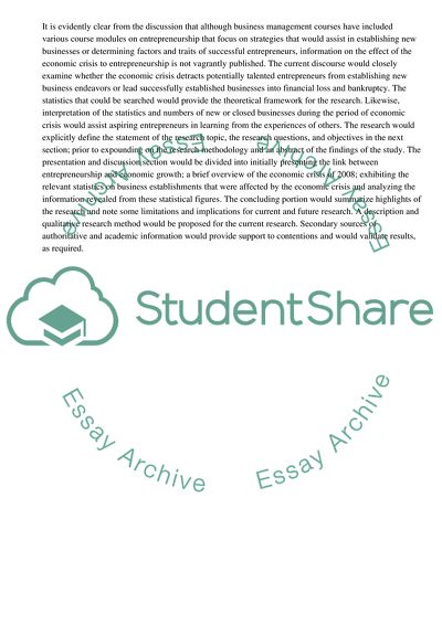 The Effect of Economic Crisis on Entrepreneurship