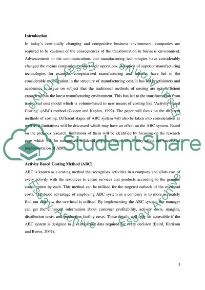 Activity Based Costing in Practice