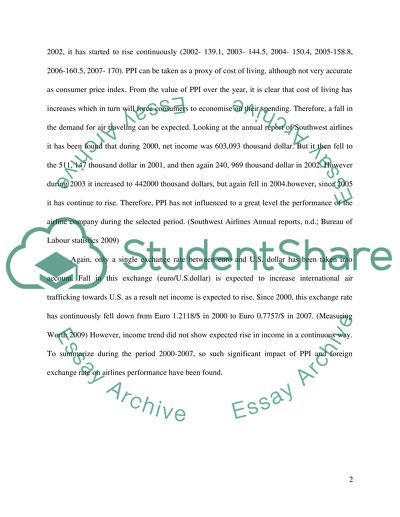 Economic indicator in the Airline Indistry