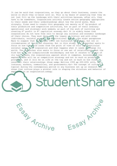 Corporate World: Strategy and Culture, Time and Space