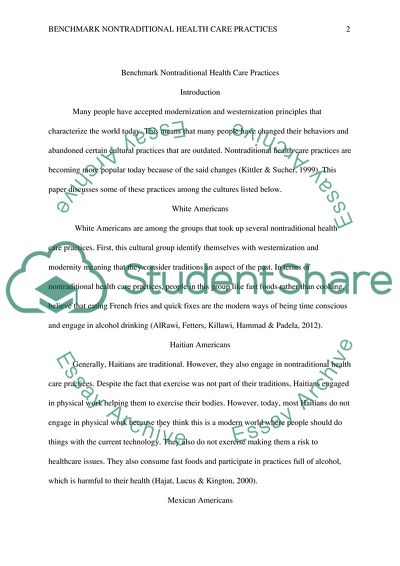 Benchmark Nontraditional Health Care Practices