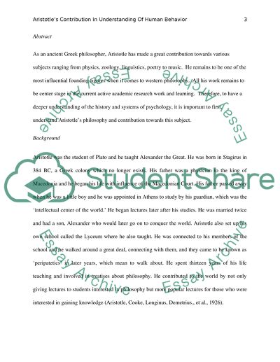 Aristotles Contribution in Understanding of Human Behavior