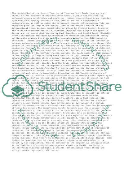 Characteristics of the Modern Theories of International Trade