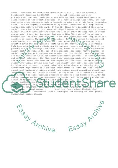 Memorandum: Social Innovation and the Workplace