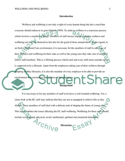 Wellness and Wellbeing - staff wellbeing report