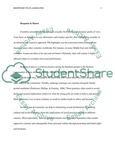Respond to classmates-Sexuality Around the World