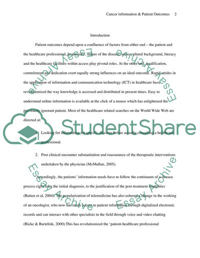 The Impact of Web Based Cancer Information on Patient Outcomes