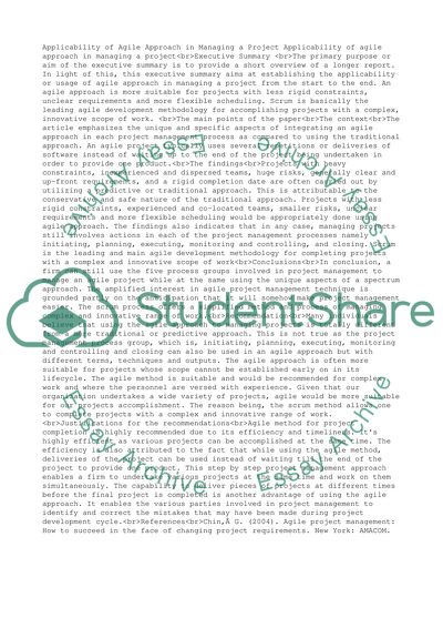 Applicability of Agile Approach in Managing a Project