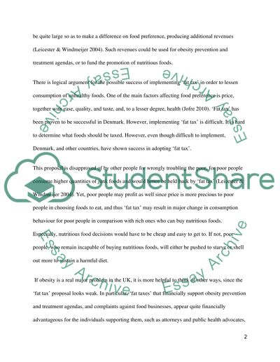 Fat Chance for the fat tax essay