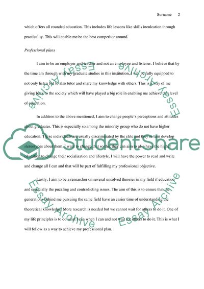 Purpose for Undertaking and Continuing Graduate Study