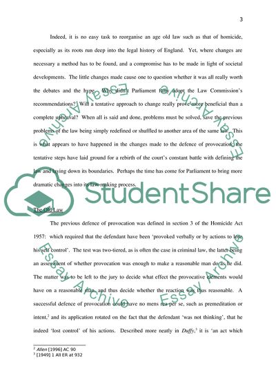 The Coroners & Justice Act 2009 and the Defense of Provocation