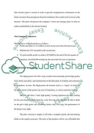 To prepare a business plan based on opening a pub in Canterbury