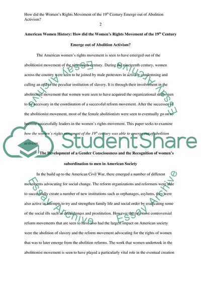 How did the Womens Rights Movement of the 19th Century Emerge out of Abolition Activism