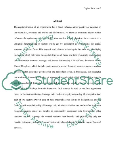 Capital Structure of Industries in the UK