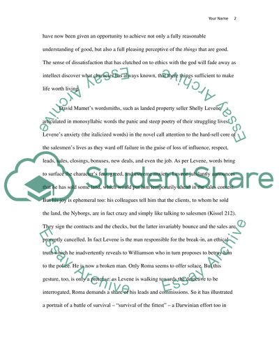 Comparative Ethics of Shelly Leven of Glengarry Glen Ross and Frank Bascombe of The Lay of the Land