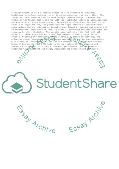 Management and Leadership Paper on Parent Teacher Organization