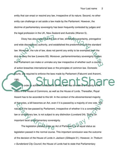 The Doctrine of Parliamentary Sovereignty