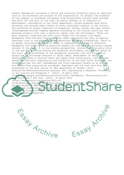 Google: Managerial processes & Ethics and diversity