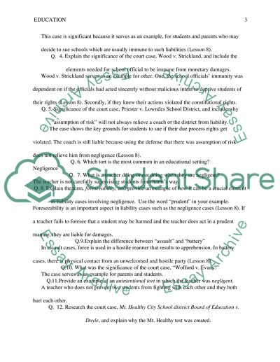 Categories of Liability Normally Involving School Personnel