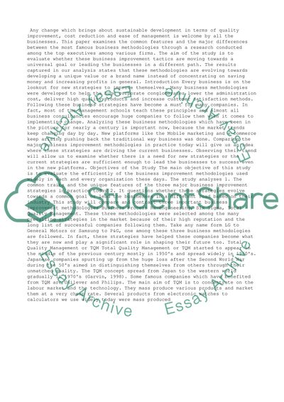 A Comparison Of Business Improvement Methodologies: Are They Converging Towards One Universal Approach