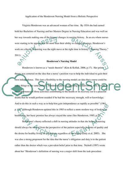 Application of the Henderson Nursing Model from a Holistic Perspective