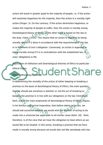 Ethical Issues: The Utilitarian and Deontological Theories of Ethics